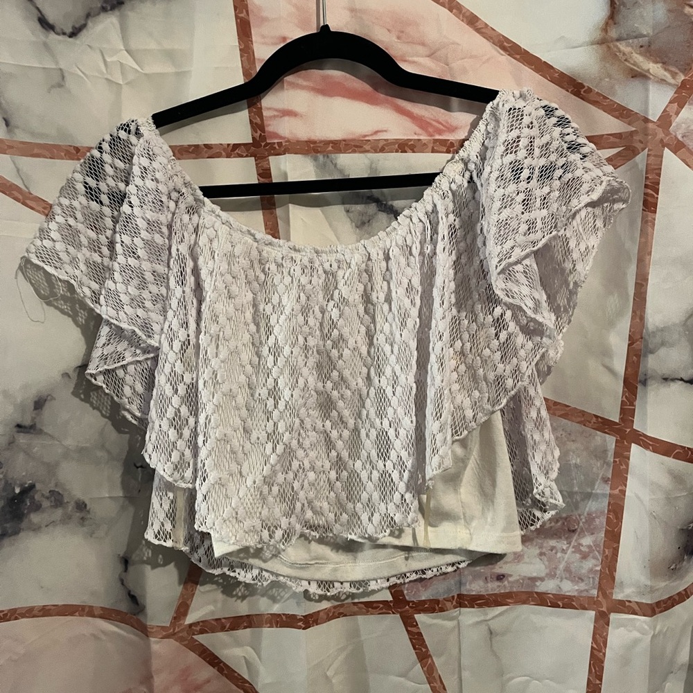 Charlotte Russe - Elegant White Lace Off-Shoulder Top